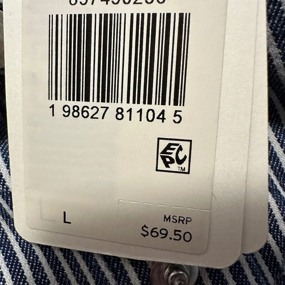Levi's Men's L Western Shirt Blue White Striped Snap Front Locomotive‎ Train NEW